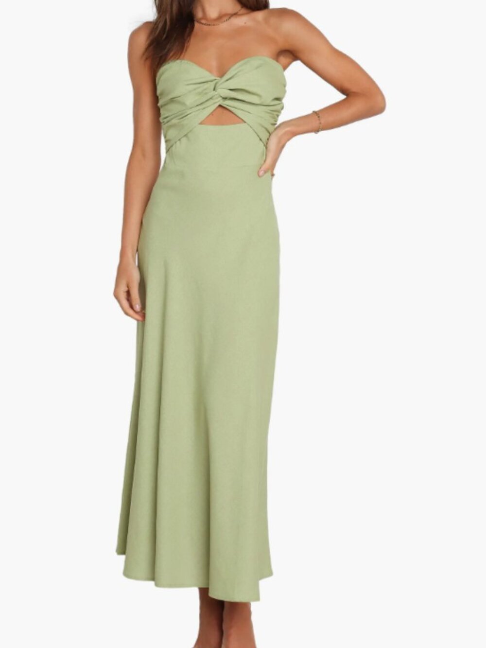 Rosetta Cutout Cotton & Linen Strapless Dress